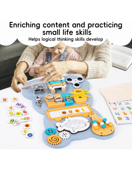 Tablero Sensorial Montessori Oso Azul 43x33 cm para Niños 3-6 Años