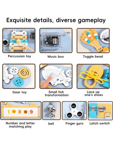 Tablero Sensorial Montessori Oso Azul 43x33 cm para Niños 3-6 Años