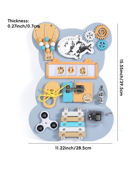 Tablero Sensorial Montessori Oso Azul 43x33 cm para Niños 3-6 Años