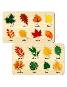Paquete de 2 Rompecabezas de Madera Hoja Montessori 20x33cm