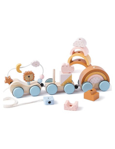 Juego de tren de madera ibwaae con animales y laberinto 31.5x9.1cm