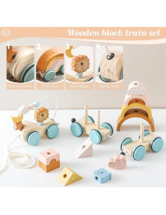 Juego de tren de madera ibwaae con animales y laberinto 31.5x9.1cm 2