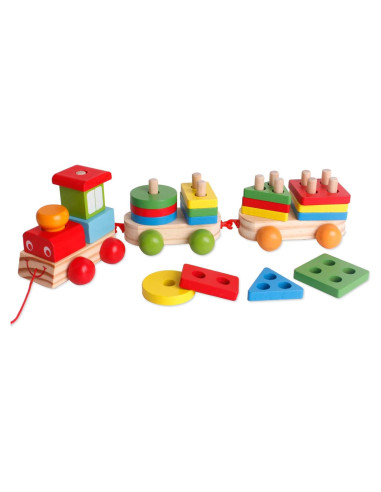 Juguete de tren de bloques de madera SHIERDU para niños 3+