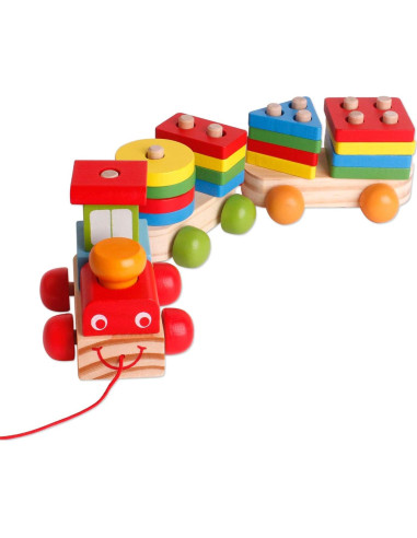 Juguete de tren de bloques de madera SHIERDU para niños 3+