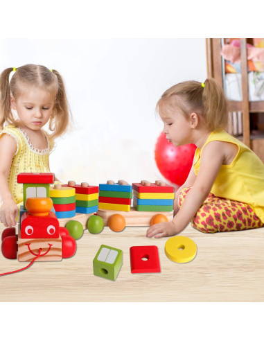 Juguete de tren de bloques de madera SHIERDU para niños 3+