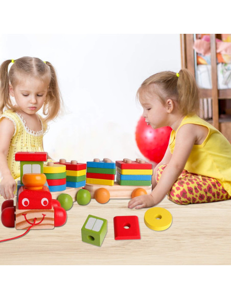 Juguete de tren de bloques de madera SHIERDU para niños 3+ Juguete de tren de bloques de madera SHIERDU para niños 3+