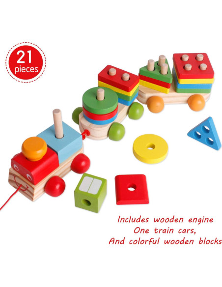 Juguete de tren de bloques de madera SHIERDU para niños 3+ Juguete de tren de bloques de madera SHIERDU para niños 3+