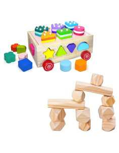 Conjunto de Juguetes Montessori Panda Brothers - Coche y Piedras