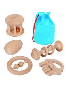 Sonajeros de Madera TOWO 5 Piezas para Bebés 6 Meses