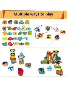 Cuentas de Enhebrar de Madera Intsinzi 42 Piezas Educativas 2