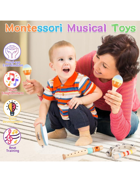 Instrumentos Musicales de Madera Montessori para Niños 1-3 Años