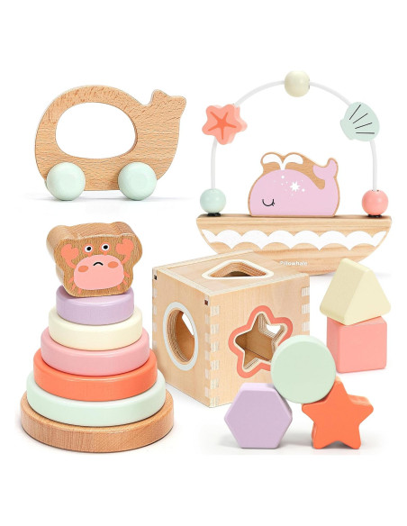 Juego de Juguetes Educativos de Madera 4 en 1 Pillowhale