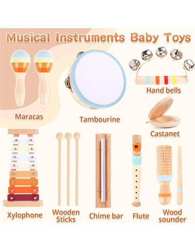 Instrumentos Musicales de Madera Montessori para Niños 1-3 Años