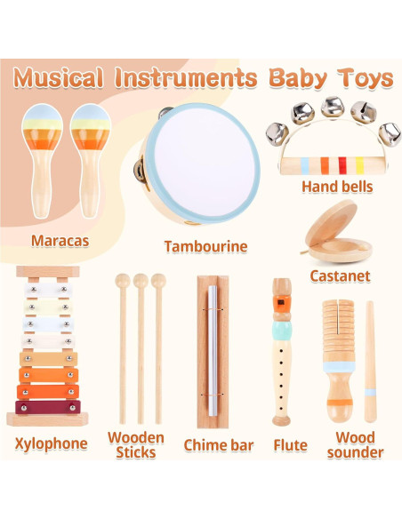 Instrumentos Musicales de Madera Montessori para Niños 1-3 Años
