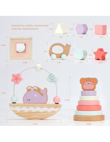 Juego de Juguetes Educativos de Madera 4 en 1 Pillowhale