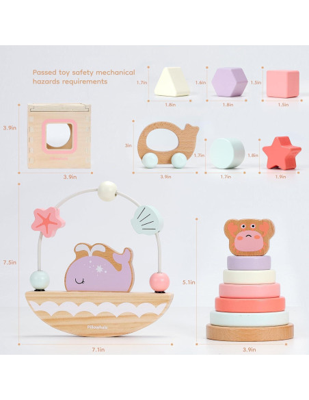 Juego de Juguetes Educativos de Madera 4 en 1 Pillowhale