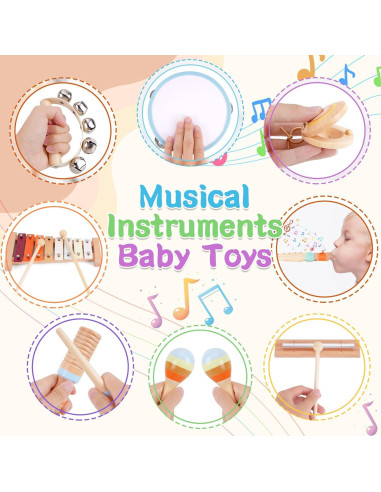 Instrumentos Musicales de Madera Montessori para Niños 1-3 Años