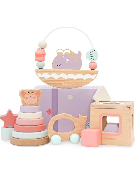 Juego de Juguetes Educativos de Madera 4 en 1 Pillowhale