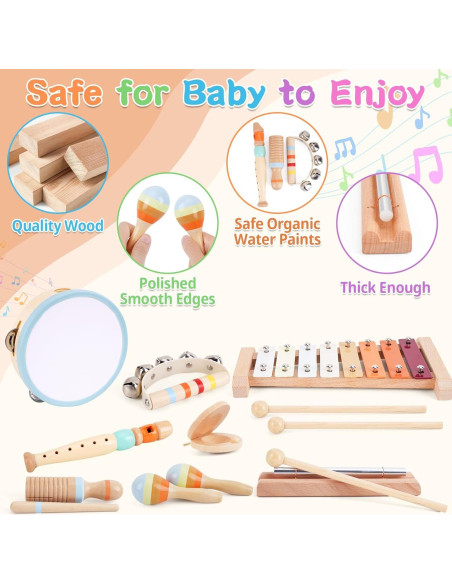 Instrumentos Musicales de Madera Montessori para Niños 1-3 Años