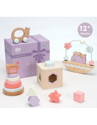 Juego de Juguetes Educativos de Madera 4 en 1 Pillowhale