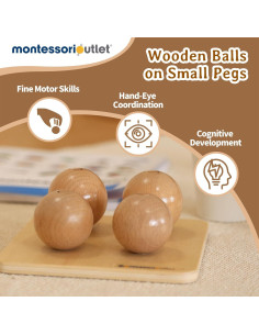 Bolas de Madera en Clavos Pequeños Montessori Outlet 0-3 Años 2