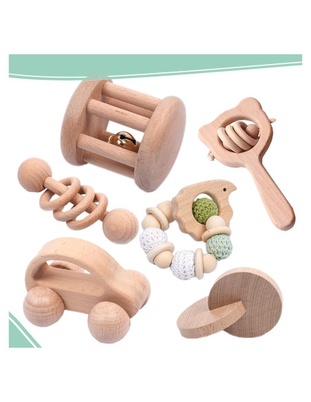 Juego de 6 Piezas Juguetes de Madera para Bebés 0-6 Meses
