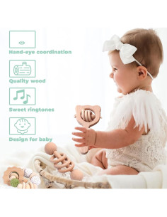 Juego de 6 Piezas Juguetes de Madera para Bebés 0-6 Meses 2