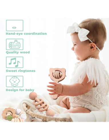 Juego de 6 Piezas Juguetes de Madera para Bebés 0-6 Meses