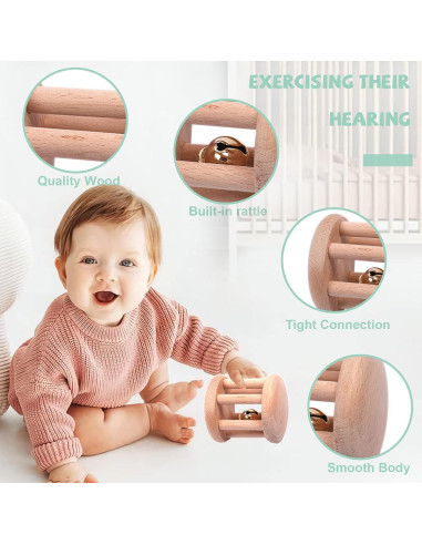 Juego de 6 Piezas Juguetes de Madera para Bebés 0-6 Meses