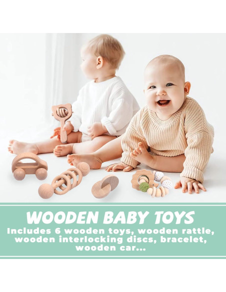 Juego de 6 Piezas Juguetes de Madera para Bebés 0-6 Meses