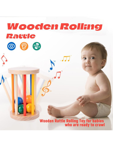 Juguete Montessori Tambor Rodante de Madera para Bebés 6-12 Meses