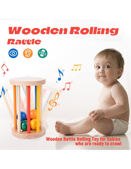 Juguete Montessori Tambor Rodante de Madera para Bebés 6-12 Meses