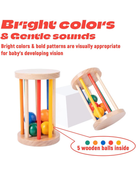 Juguete Montessori Tambor Rodante de Madera para Bebés 6-12 Meses