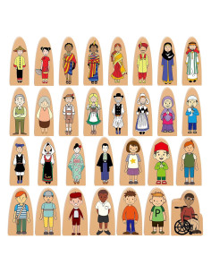 Figuras de Madera Multiculturales Syhood - 30 Pcs para Juego Educativo