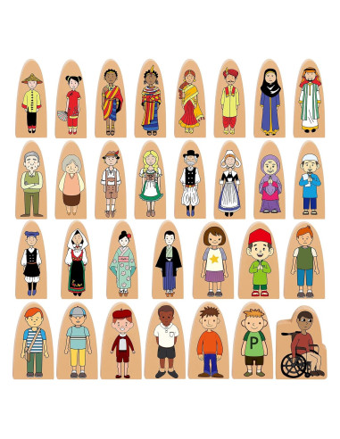 Figuras de Madera Multiculturales Syhood - 30 Pcs para Juego Educativo