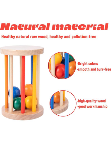 Juguete Montessori Tambor Rodante de Madera para Bebés 6-12 Meses