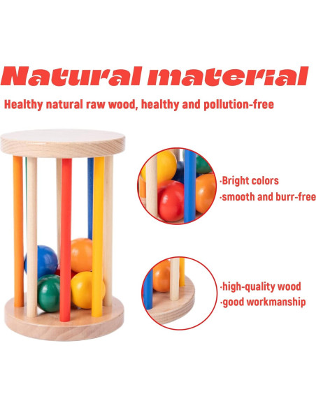 Juguete Montessori Tambor Rodante de Madera para Bebés 6-12 Meses