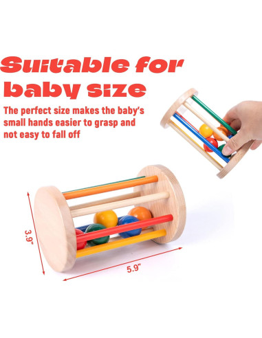 Juguete Montessori Tambor Rodante de Madera para Bebés 6-12 Meses