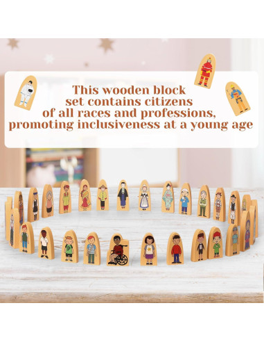 Figuras de Madera Multiculturales Syhood - 30 Pcs para Juego Educativo