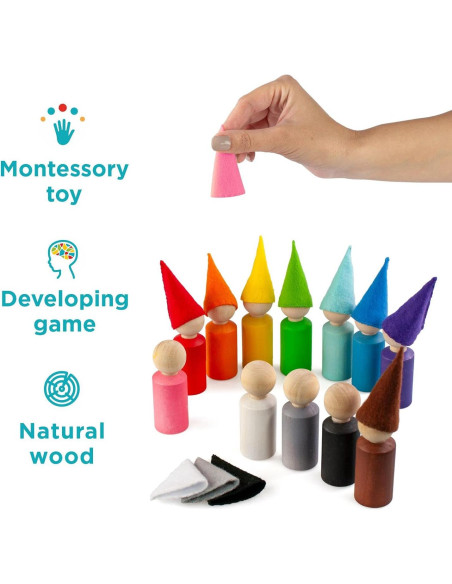 Muñecos de Madera Ulanik Montessori - 12 Gnomos 6 cm