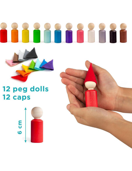 Muñecos de Madera Ulanik Montessori - 12 Gnomos 6 cm