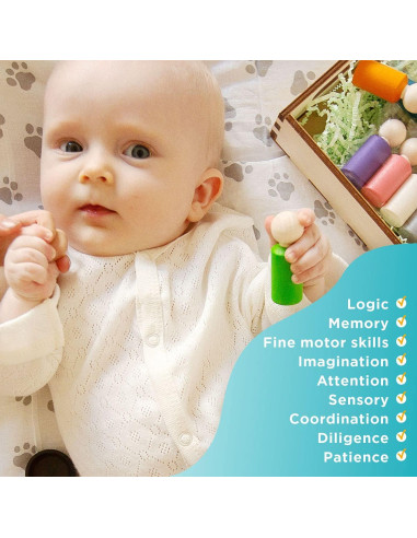 Muñecos de Madera Ulanik Montessori - 12 Gnomos 6 cm