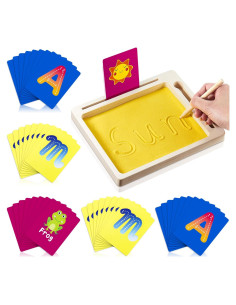 Bandeja de Arena Montessori de Madera con Tarjetas y Bolígrafo