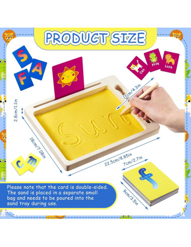 Bandeja de Arena Montessori de Madera con Tarjetas y Bolígrafo