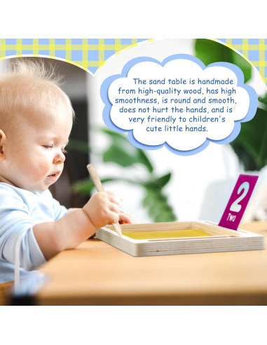 Bandeja de Arena Montessori de Madera con Tarjetas y Bolígrafo