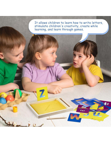 Bandeja de Arena Montessori de Madera con Tarjetas y Bolígrafo