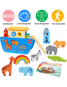 Juguete de Madera Arca de Noé KMTJT con Libro para Niños 2