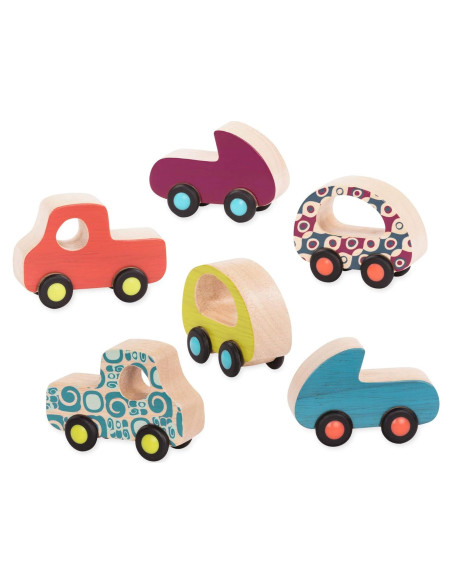 B. toys - Juego de coches de madera para bebés - 6 vehículos coloridos