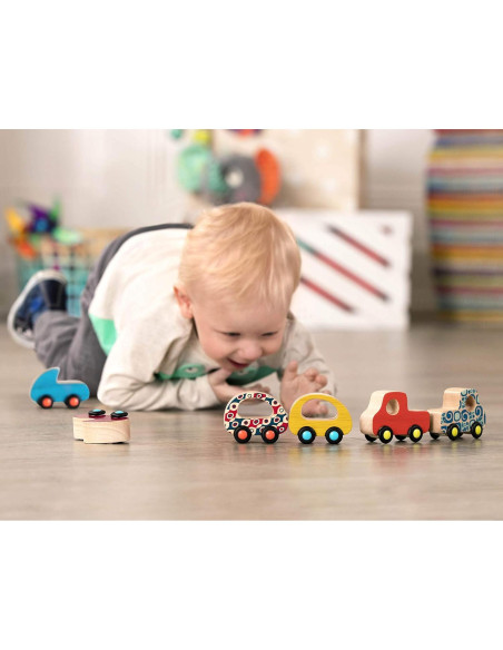 B. toys - Juego de coches de madera para bebés - 6 vehículos coloridos