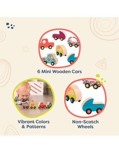 B. toys - Juego de coches de madera para bebés - 6 vehículos coloridos